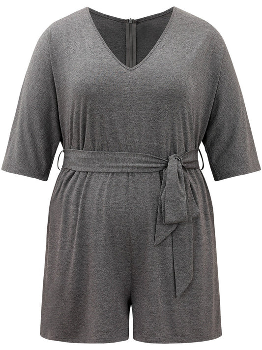 Solid Belted Pocket Sleep Romper