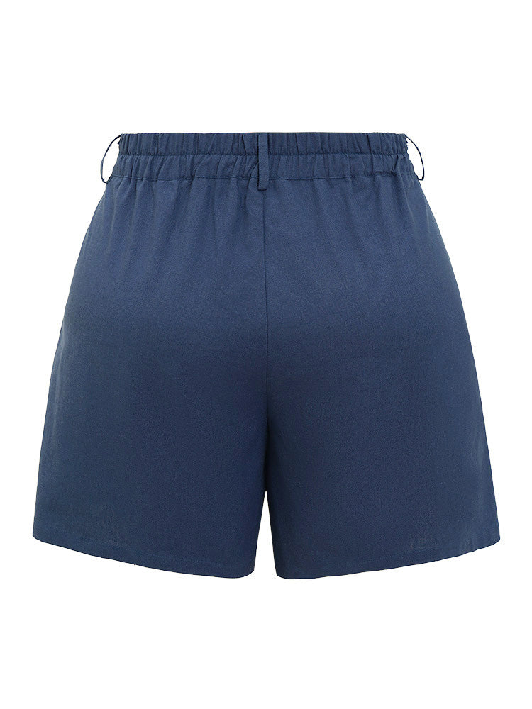 Solid Elastic Waist Pocket Shorts