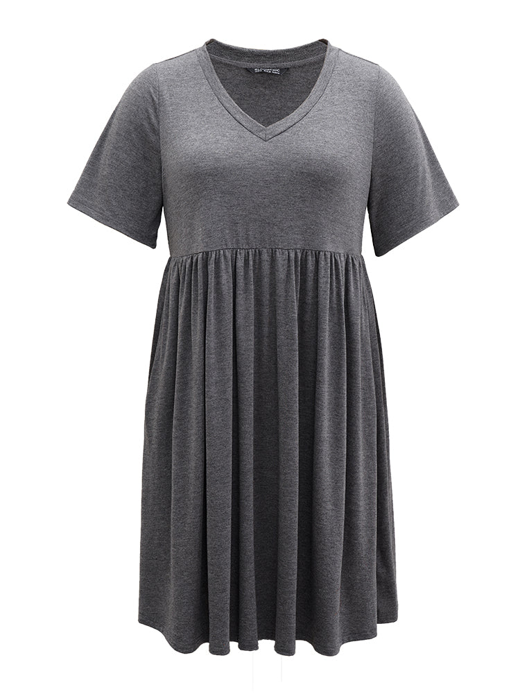 Plain Heather Elastic Waist Gathered Sleep Dress