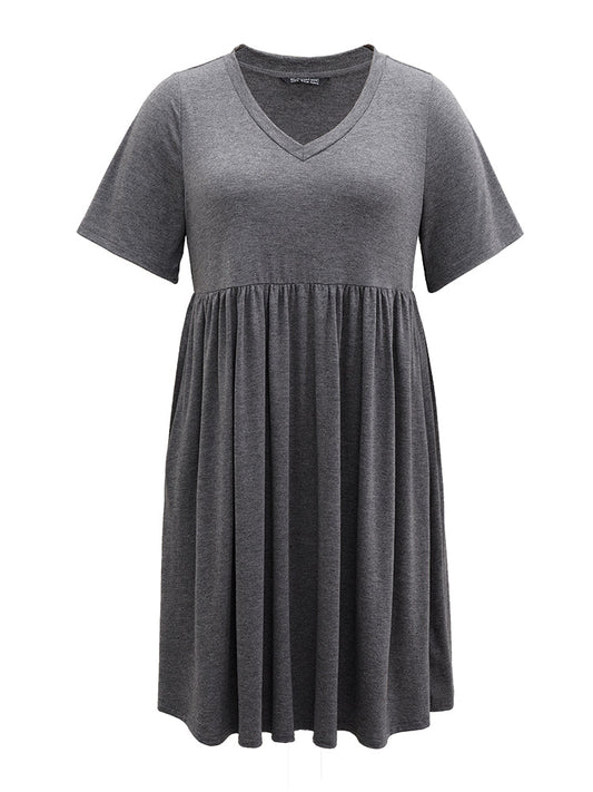 Plain Heather Elastic Waist Gathered Sleep Dress