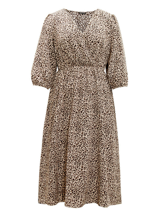 Leopard Print Elastic Waist Wrap Dress