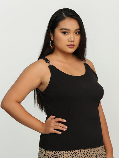 Buckle Shoulder Sleeveless Crop Top