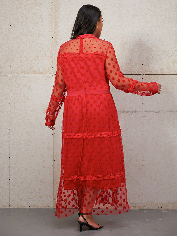 Polka Dot Mesh Tiered Dress