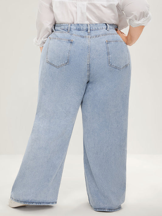 Boyfriend Wide Leg Non Stretchy High Rise Light Wash Distressed Jeans