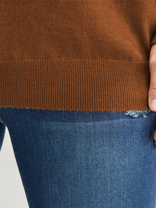 Solid Super Soft Knit V Neck Knit Top