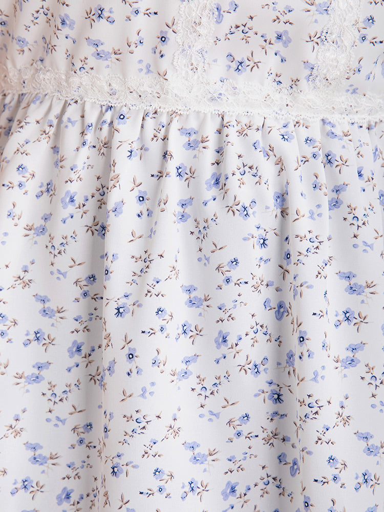 Ditsy Floral Insert Lace Babydoll Blouse