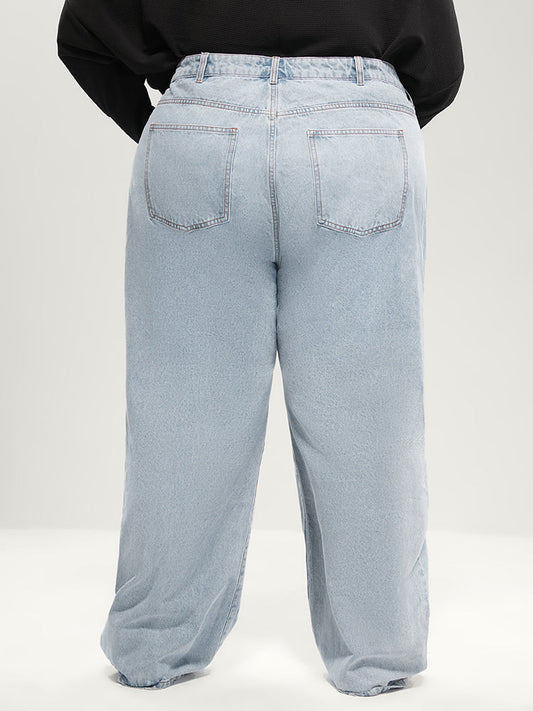 Boyfriend Wide Leg Non Stretchy High Rise Light Wash Distressed Jeans
