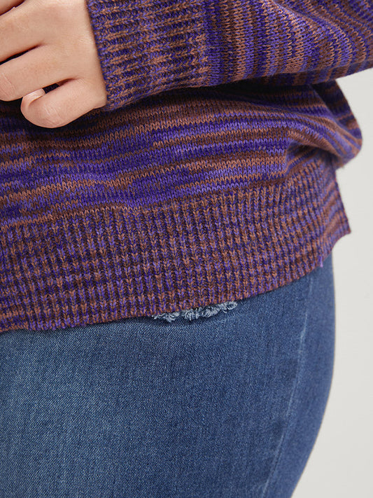 Space Dye Pointelle Knit Button Front Heather Cardigan