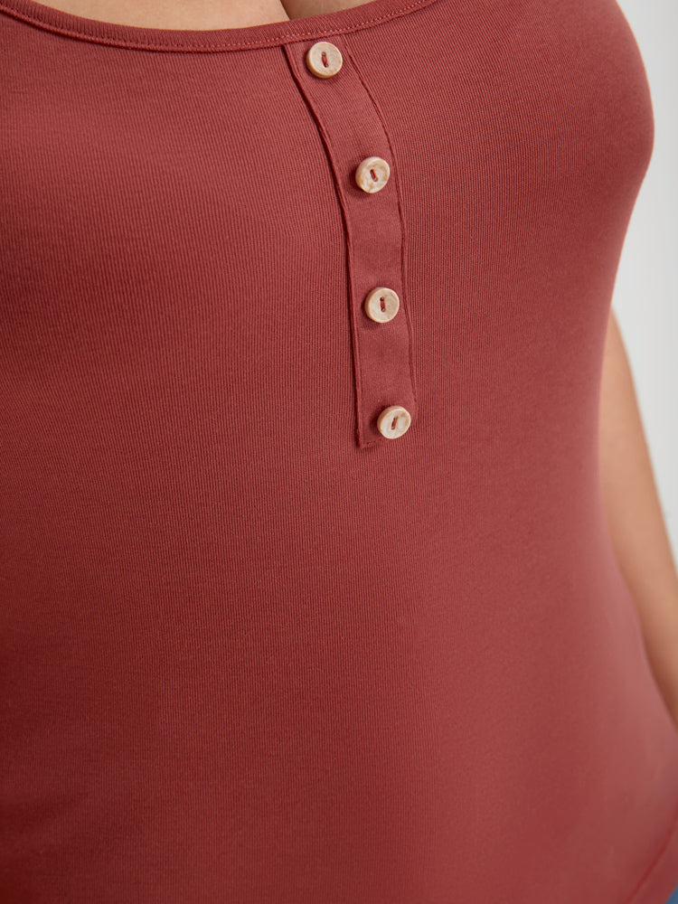 Plain Button Rib Cami Top