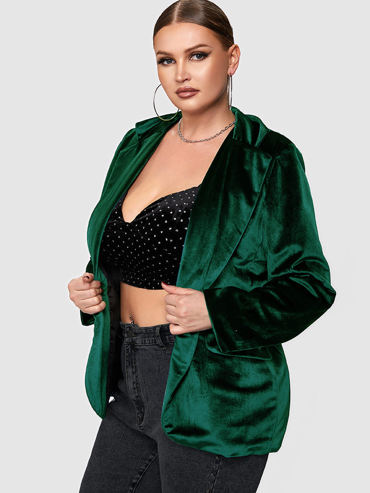 Button Velvet Pocket Blazer