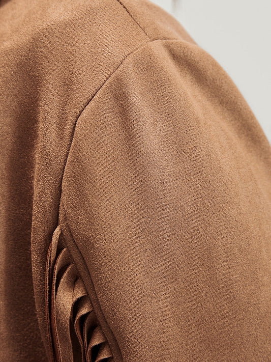 Solid Fringe Trim Open Front Coat