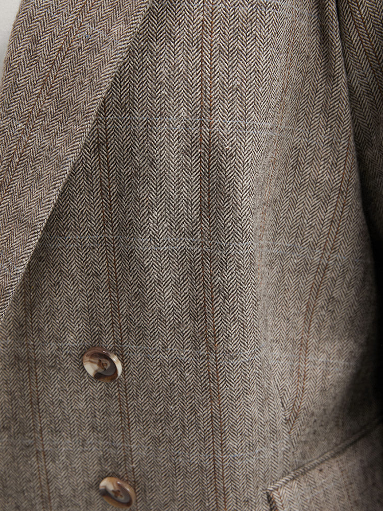 Plaid Flap Pocket Button Detail Lapel Collar Blazer