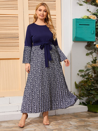 Ditsy Floral Belted Pleated Hem Dress