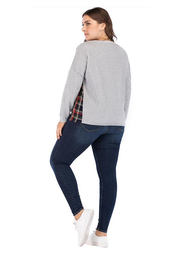 Plaid Patcwork Round Neck T-shirt