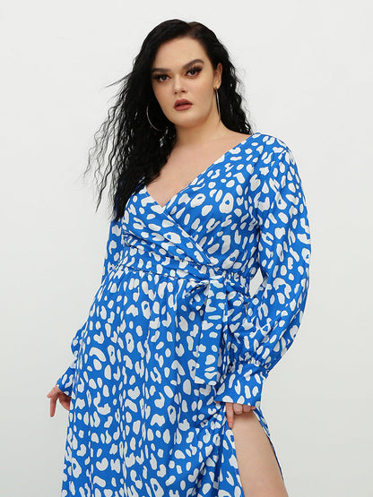 White Leopard Slit Wrap Dress