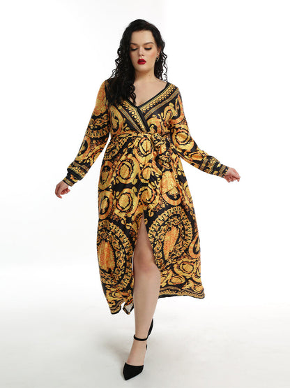 Vintage Printed High Slit Dress