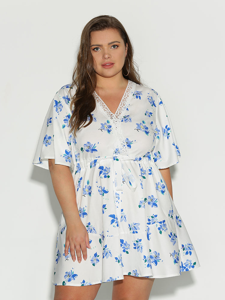 Ditsy Floral Lace Neck Dress