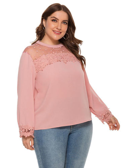 Lace Hollow Out Round Neck T-shirt