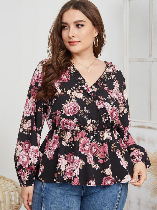 Floral Printed V-neck Blouse