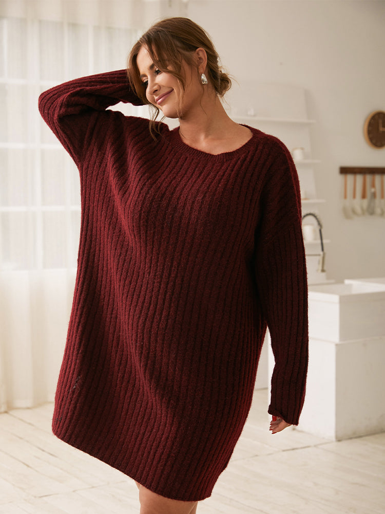 Solid Color Casual Sweater Dress