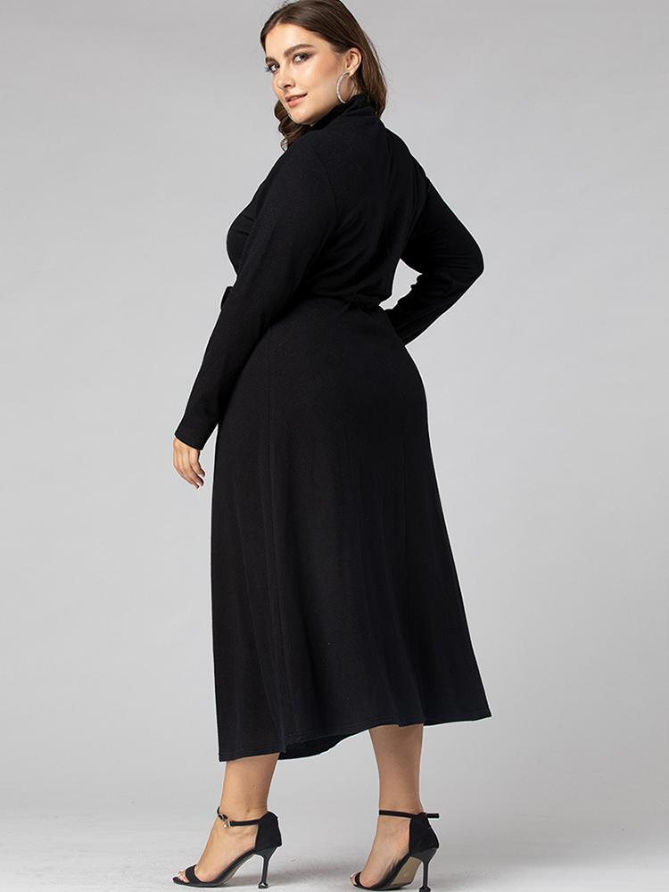 Half Turtleneck Lacing Waist Classic Maxi Dress