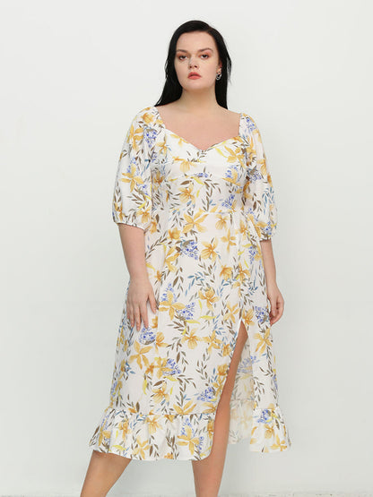 Leaf Split Ruffle Hem Dress