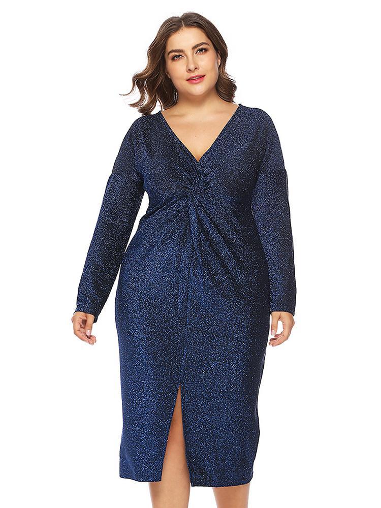 Knot V-neck Split Elegant Dress