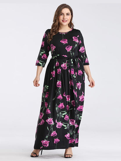Floral Printed Belt Maxi Dress