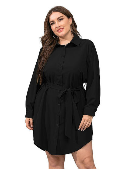 Single0breasted Belt Lapel Shirt Dress