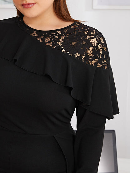 Lace Insert Ruffle Trim Skirt Overlay Jumpsuit Without Belt