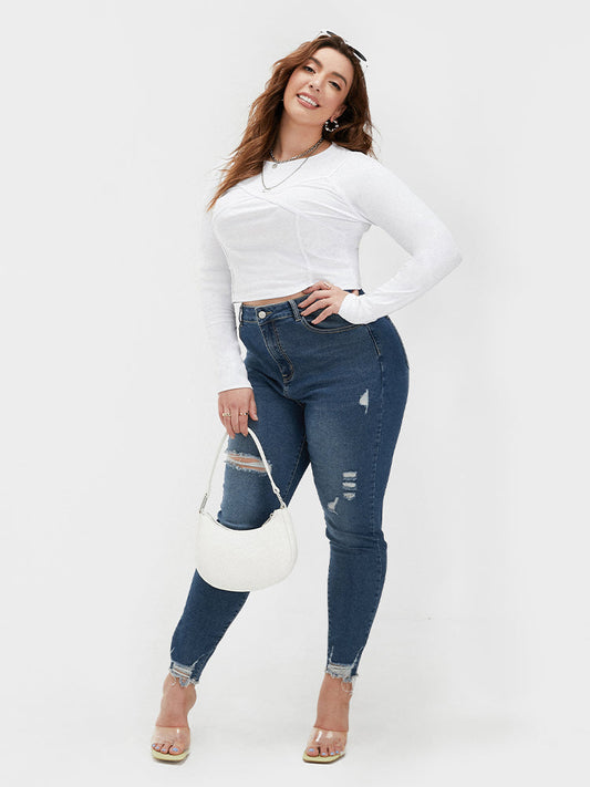 Patchwork Round Neck Bodycon T-shirt