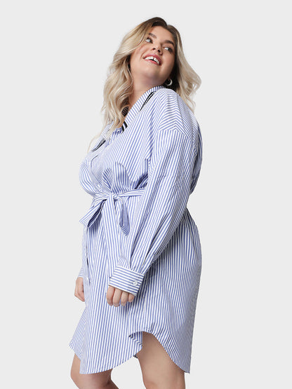 Lapel Collar Curved Hem Shirt Dress
