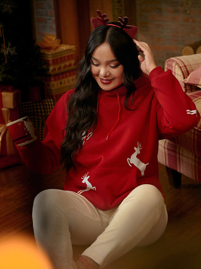 Christmas Elk Drawstring Pocket Sweatshirt