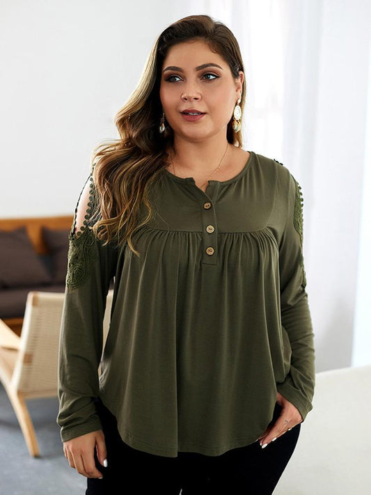 Hollow Out Button Collar Top