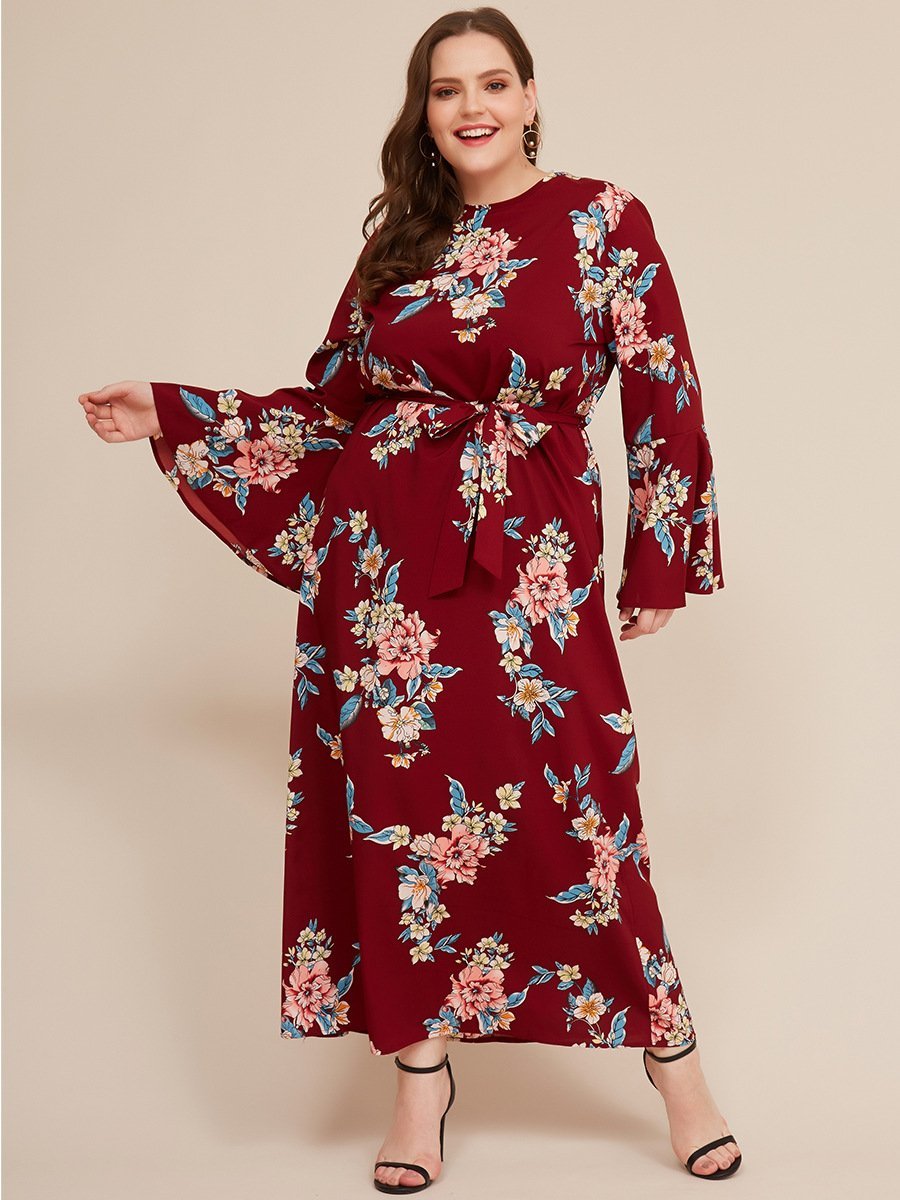 Floral Printed Flared Sleeves Dress