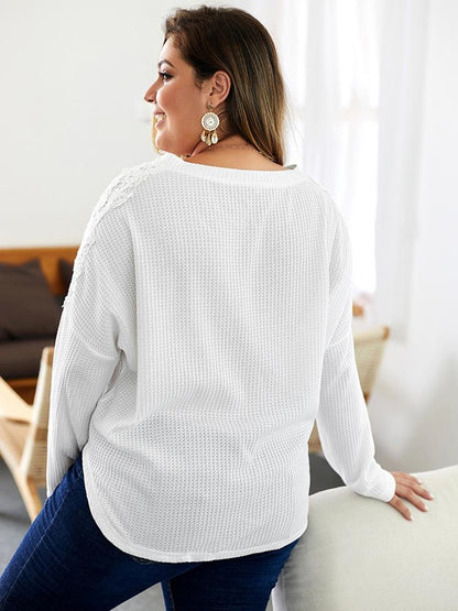 Waffle V-neck Embroidery Knit Top