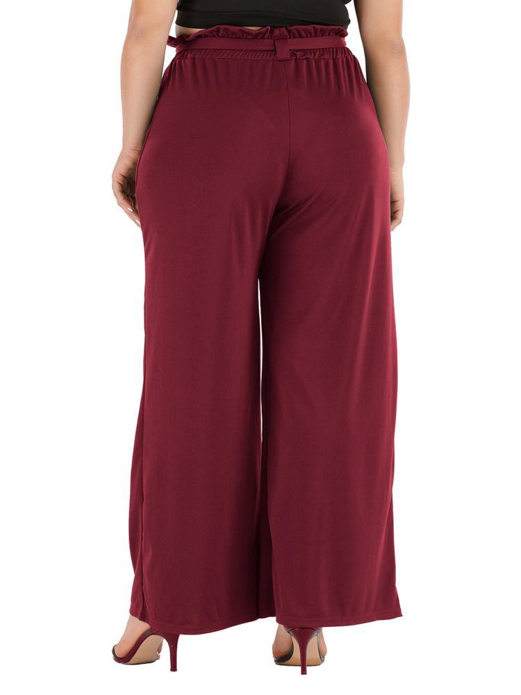 Bow Belt Wide Leg Solid Color Pants