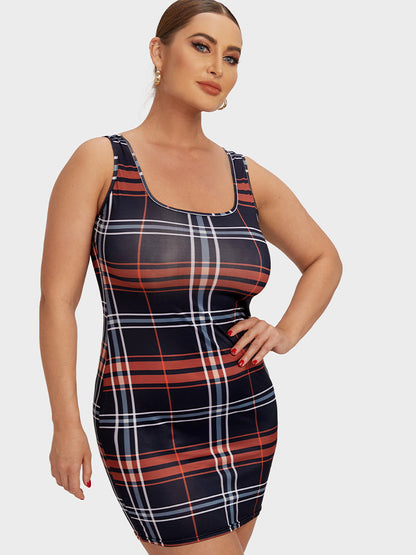 Plaid Print Sleeveless Bodycon Dress