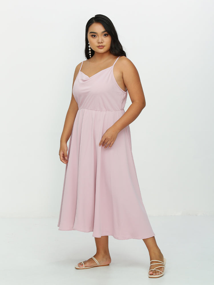 Cowl Neck Backless Tiered Dress