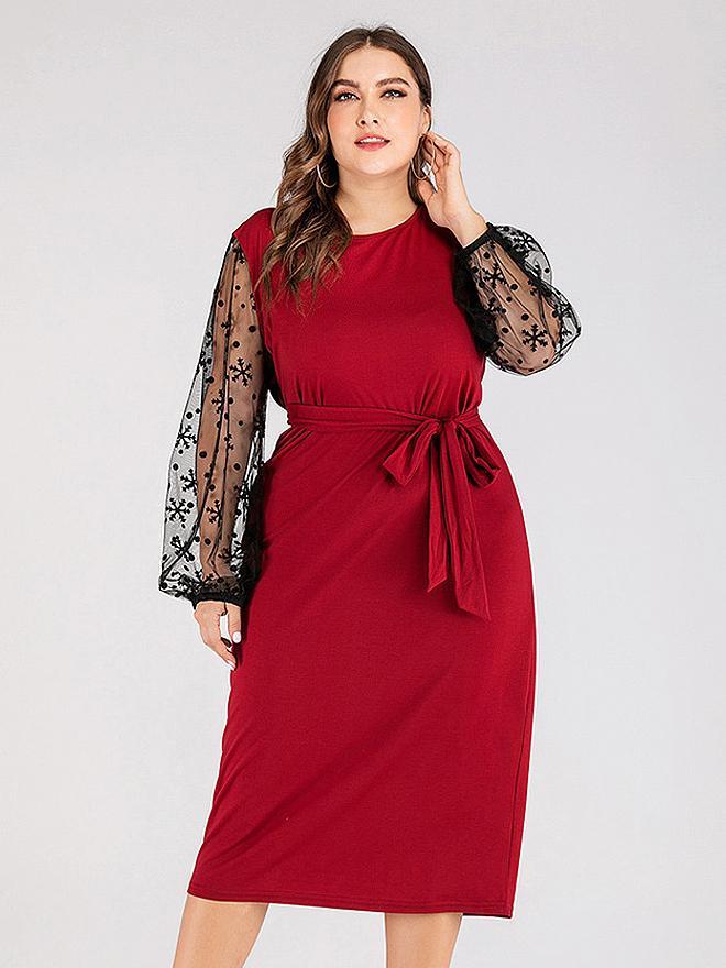 Lace Patcwork Belt Midi Dress