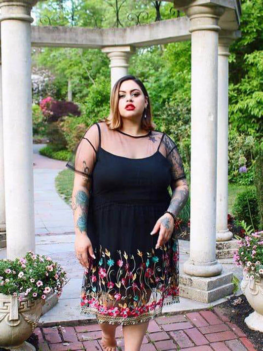Floral Embroidery Mesh Dress