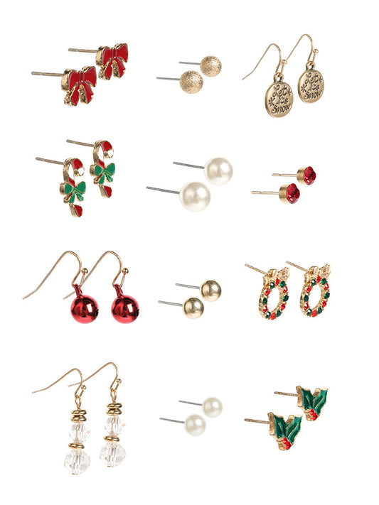 12 Pack Bell & Pearl Decor Earrings