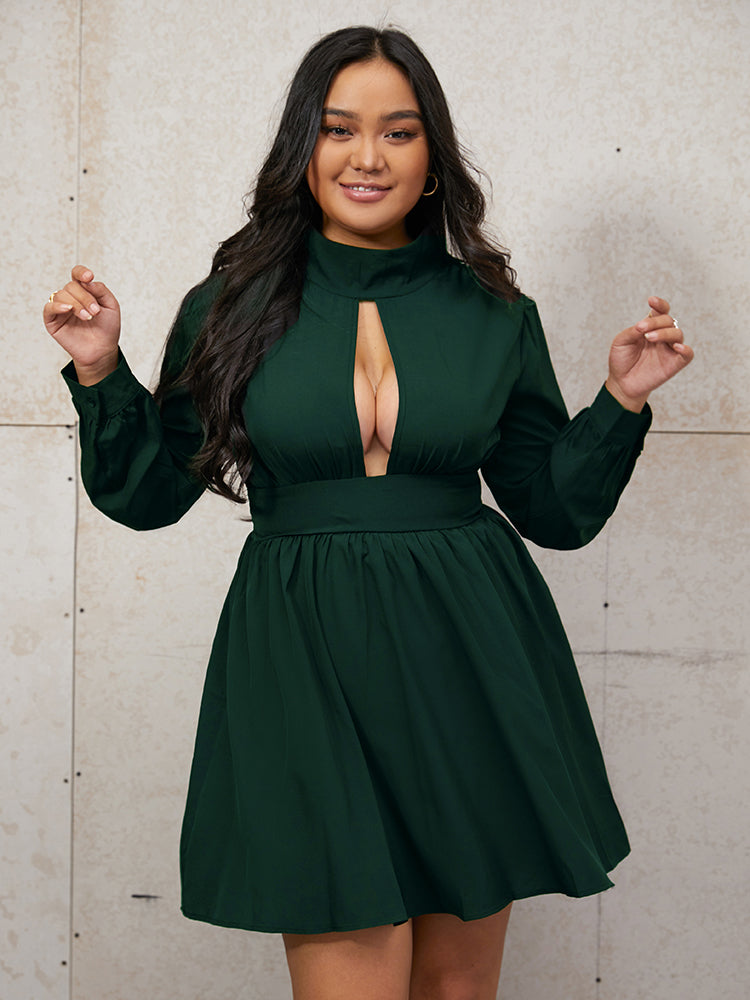 Plain Cut Out Flare Hem Dress