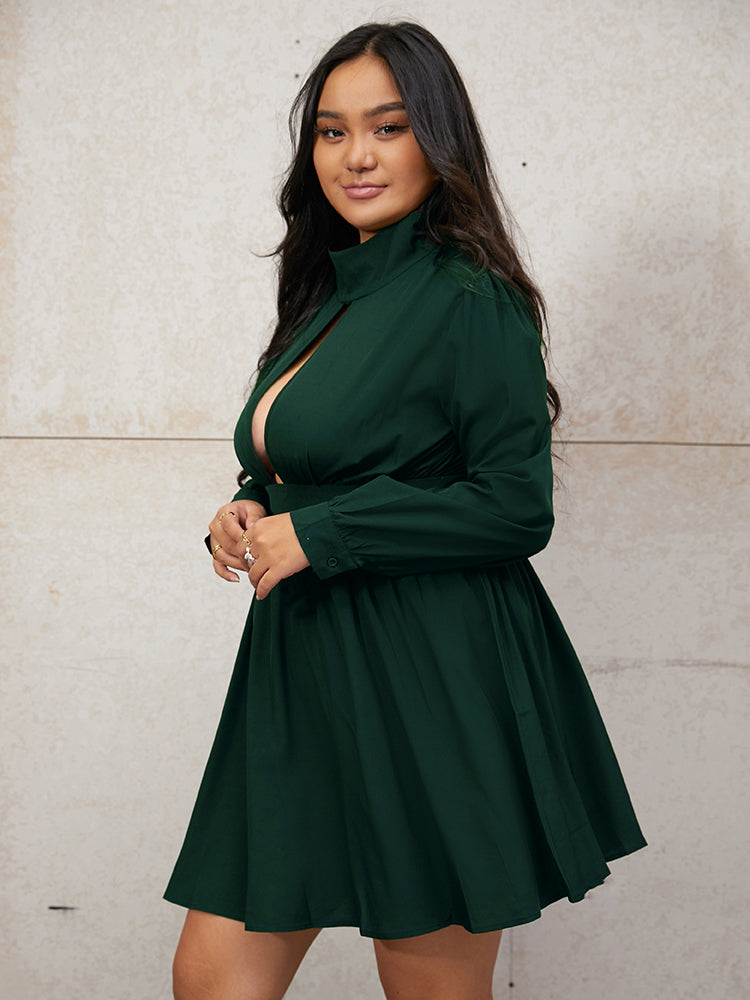 Plain Cut Out Flare Hem Dress