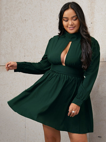 Plain Cut Out Flare Hem Dress