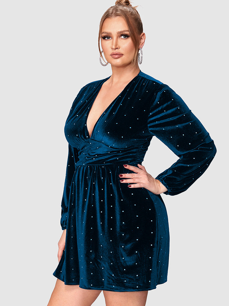 Polka Dot Deep V Neck Dress