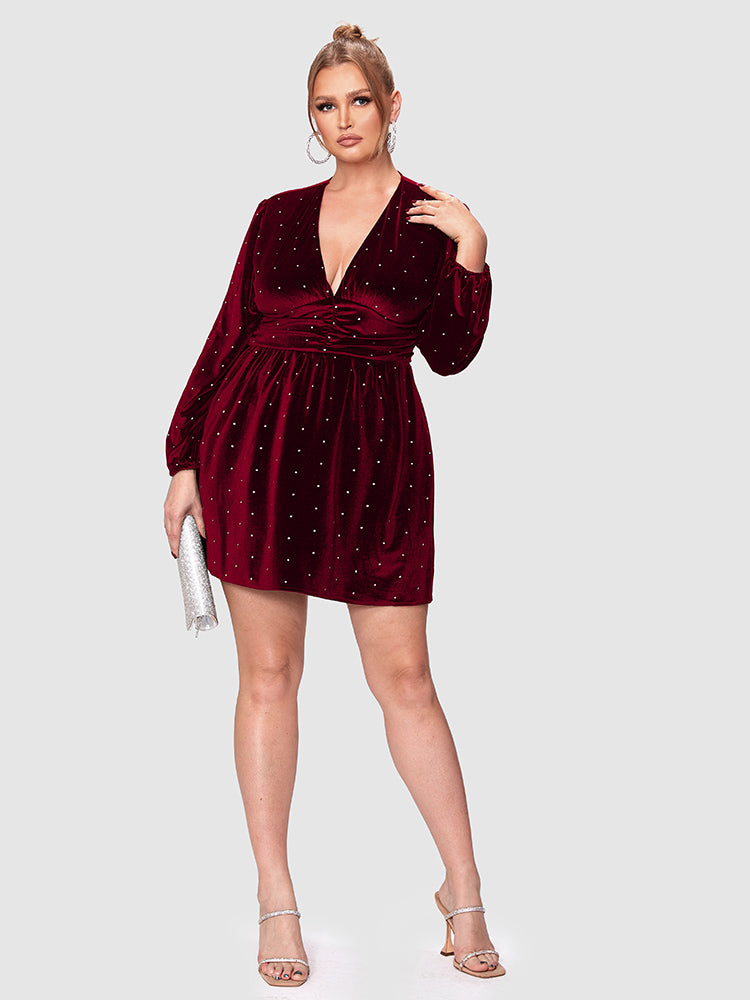 Polka Dot Deep V Neck Dress