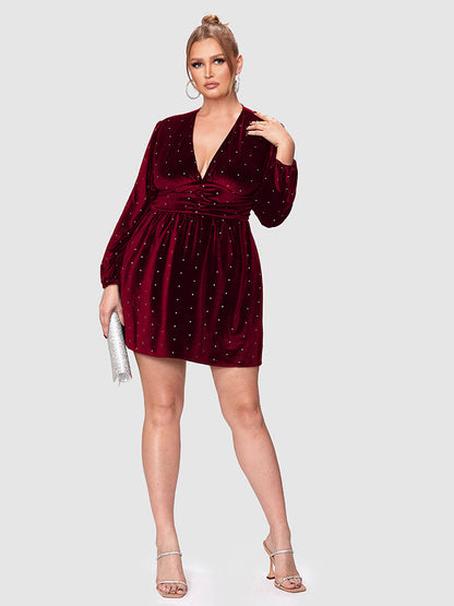 Polka Dot Deep V Neck Dress