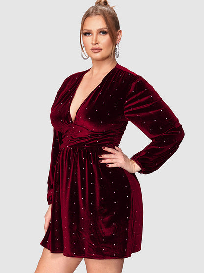 Polka Dot Deep V Neck Dress