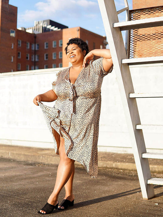 Leopard Knot Satin Midi Dress